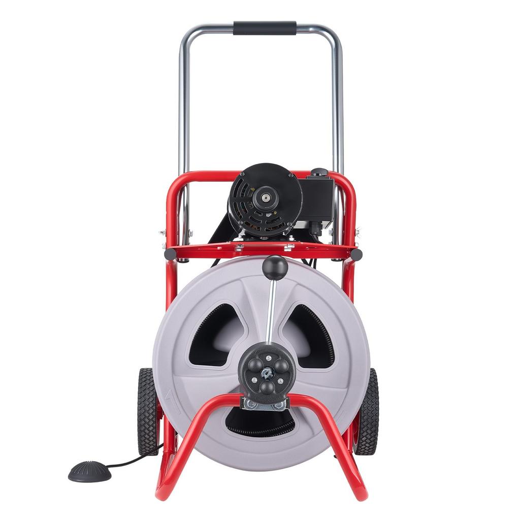 Drain Cleaner Machine 22m x 13mm, Auto Feed Sewer Snake Drain Auger on Wheels, Portable Drain Cleaning Machine with 8 Cutters & Air-Activated Foot