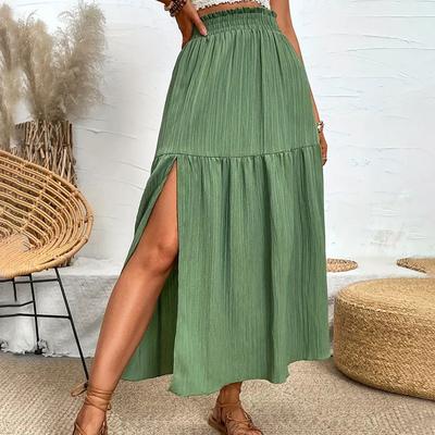 Women's Summer Split Ruffle Solid Colour Long Half-body Skirt