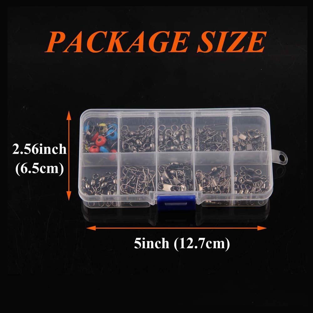 115Pcs/Box Fishing Swivels Kit With Barrel Swivel Snaps Sinker Slides Triple Swivel Fishing Line Connector Tackle