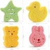 5 Pack Baby Bath Sponges, Cartoon Animal Natural Loofah Sponges, Soft Wash Sponges for Newborns Infants Toddlers Bath Time