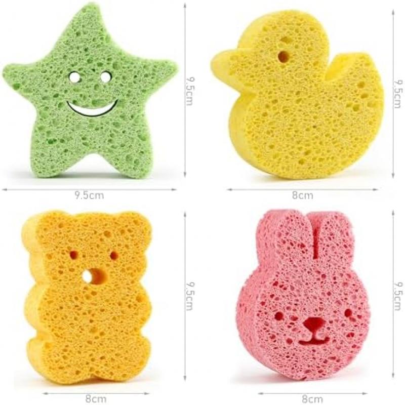 5 Pack Baby Bath Sponges, Cartoon Animal Natural Loofah Sponges, Soft Wash Sponges for Newborns Infants Toddlers Bath Time