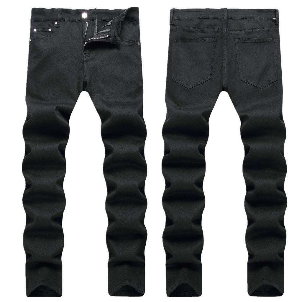 Autumn 2023 Men's Slim Fit Black Street Jeans - Trendy, Elastic Mid-Waist
