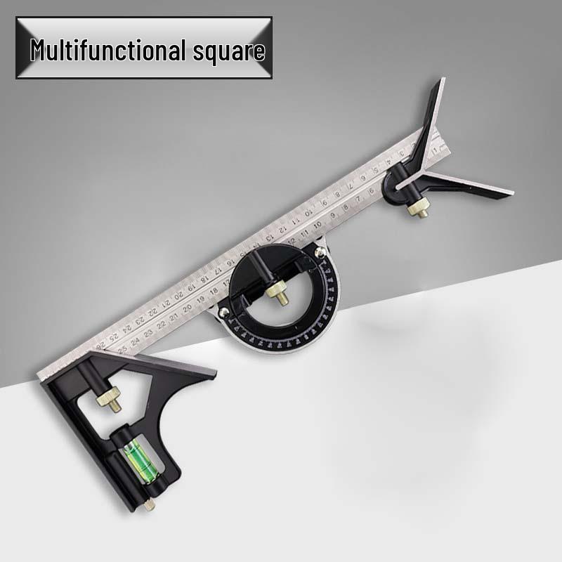 Aluminum Alloy Multifunctional Combination Square Ruler - 600mm Length, 300mm Movable Right Angle Ruler, Woodworking Angle Tool. Combination Square