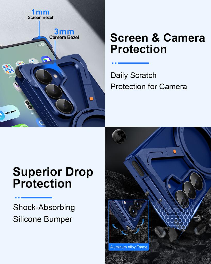 Oatsbasf Frameless Z Case for Samsung Galaxy Z Fold 7 Phone Case with 360° Rotatable Ring Metal Phone Cover Shockproof Bumper