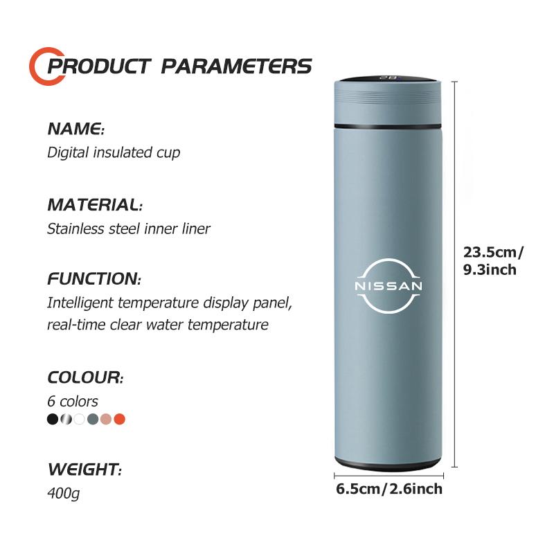 Temperature Display Thermos Cup Stainless Steel Insulated Bottle For Nissan Sentra Altima Versa Maxima Murano Note Armada Pulsar
