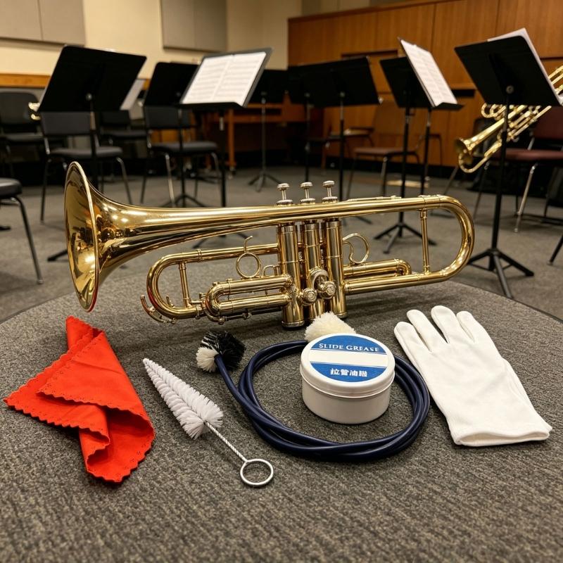 Trombone And French Horn Cleaning Set With Mouthpiece Brush Bore Brush Slide Grease & Polishing Cloth For Brass Instrument