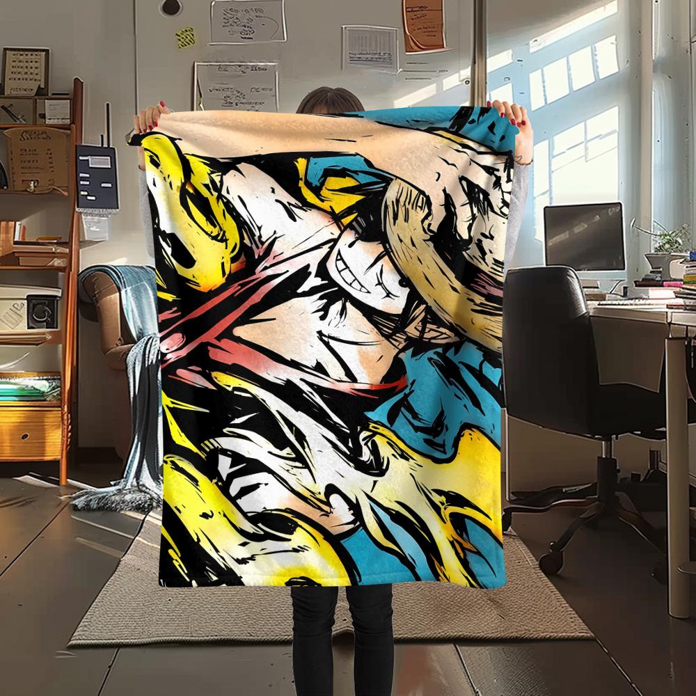 One Piece Character Print Flannel Blanket,High Quality Comfortable for All Seasons,Home Decor,Warmth and Comfort,Perfect for Christmas Gifts
