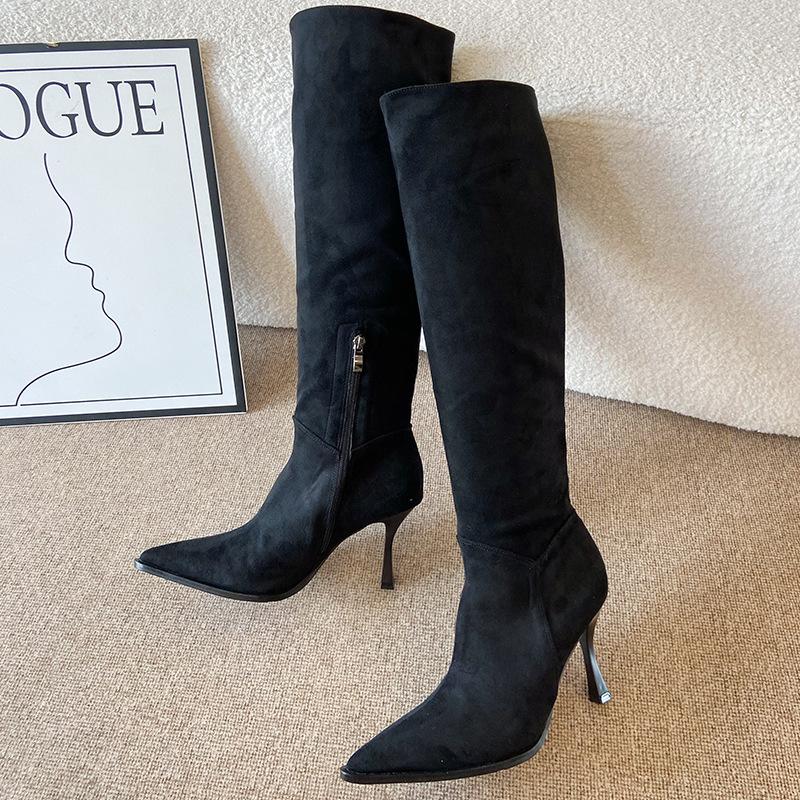 F868-1 Over-knee Boots Women's 2025 Autumn and Winter New Suede Pointed Thin Heel High Heel Folded Pile Boots Women's Boots