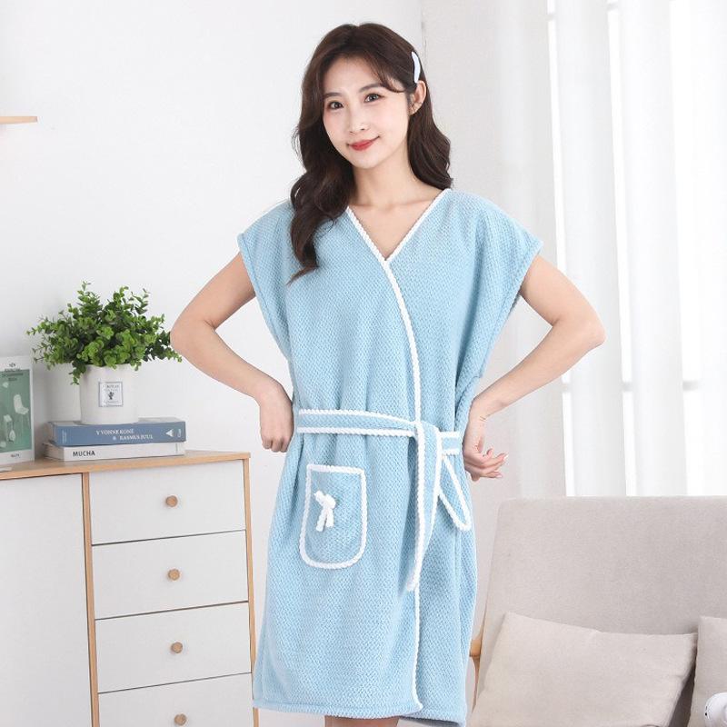 Soft Coral Fleece Casual Bathrobe Absorbent Pineapple Grid Tied Bath Towel Women's Bath Skirt