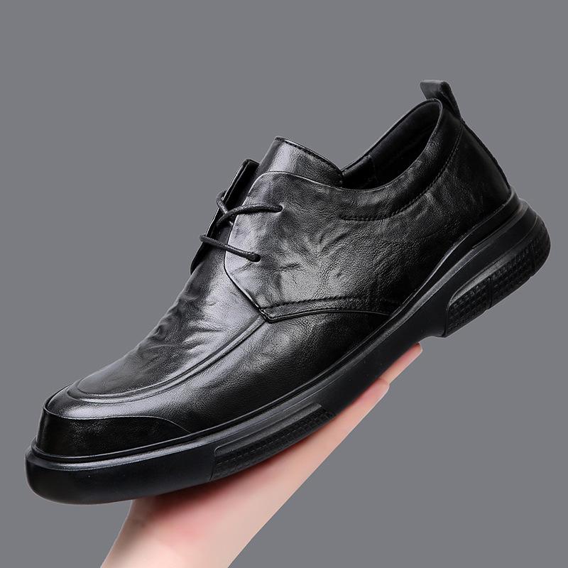 2025 spring new men's shoes leather thick-soled breathable soft-soled business casual shoes trendy versatile formal leather shoes men