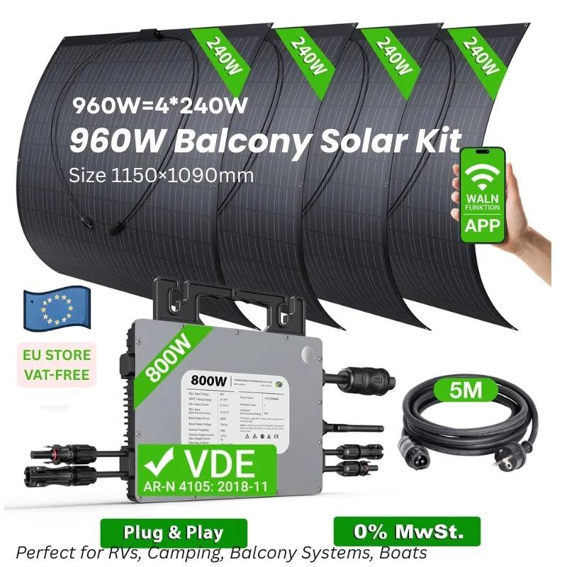960W Balkona Saules Enerģijas Komplekts 4×240W