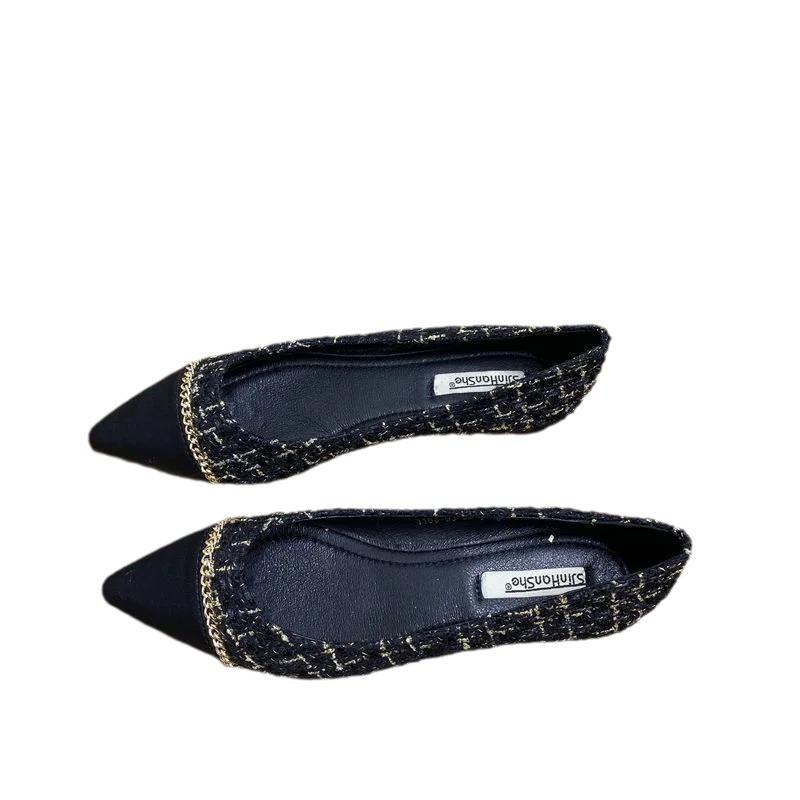2026 spring and summer new fairy wind chain color matching flat-soled single shoes women's versatile pointed head light mouth soft-soled ladyshoes