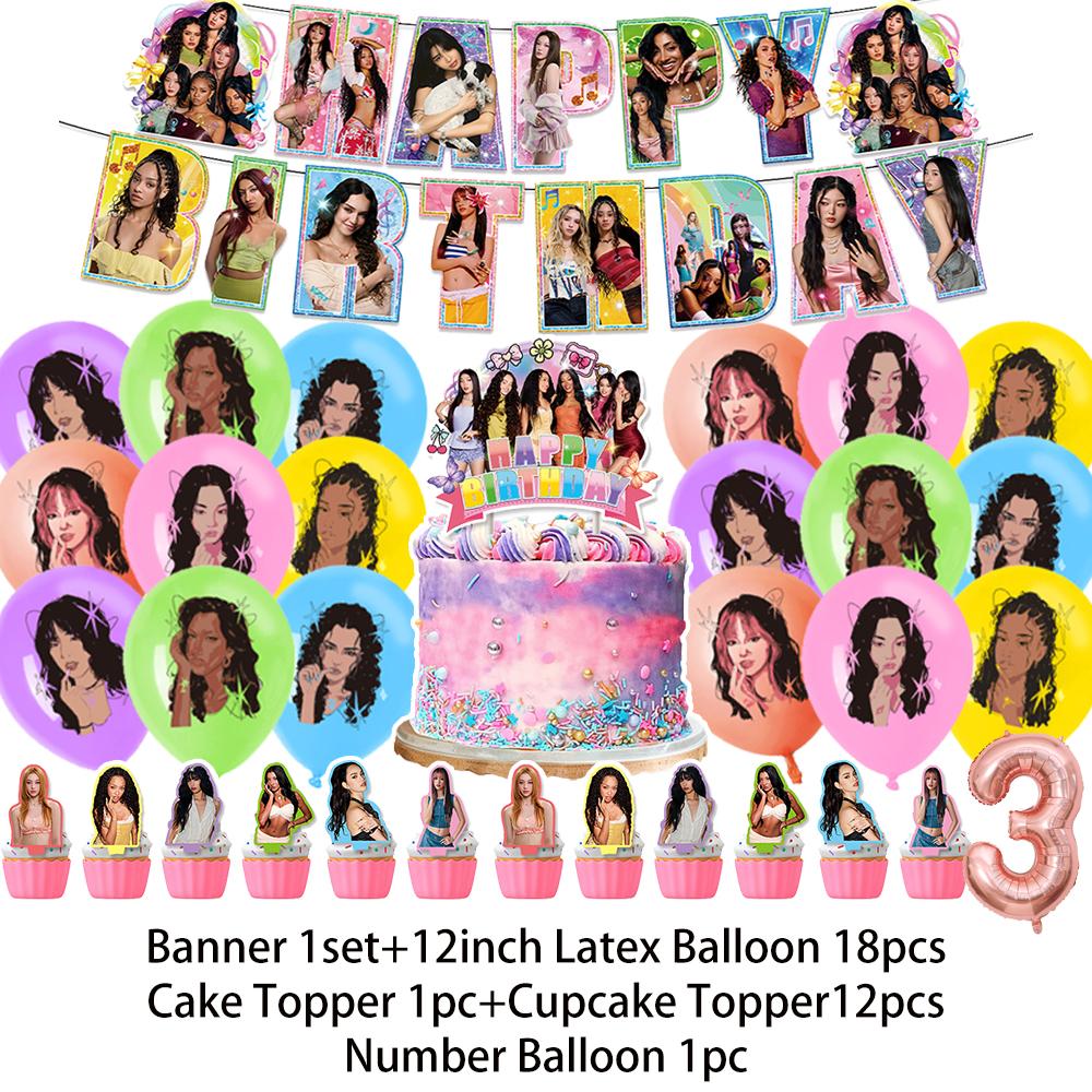 K-Katseyes Theme Birthday Party Decorations Background Kpop Girl Party Favor Fans Balloon Set Cake Topper Backdrop Gift Supplies
