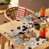 Set von 4/6 Blumige Küchentischdekoration Farm Hochlandkuh Restaurant Dekoration 100% Leinen Quadratische Tischsets Handwäsche Entzückende Kuhmuster Platzsets