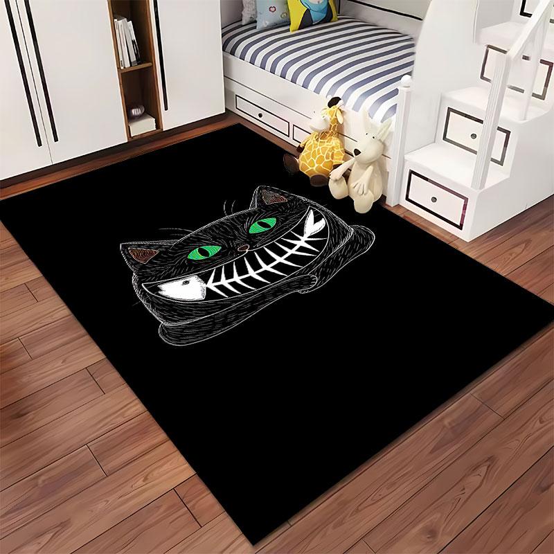 Black Cat with Fishbone Smile suitable as a non-slip mat for the living room or bedroom sofa