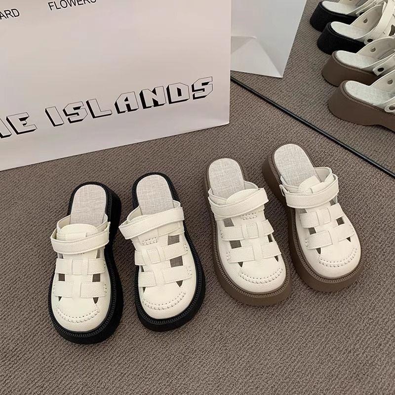 Baotou Half Slippers Women's 2025 Summer New Daily Wear One Pedal Non-slip Roman Shoes Two Wear Hollow Sandals