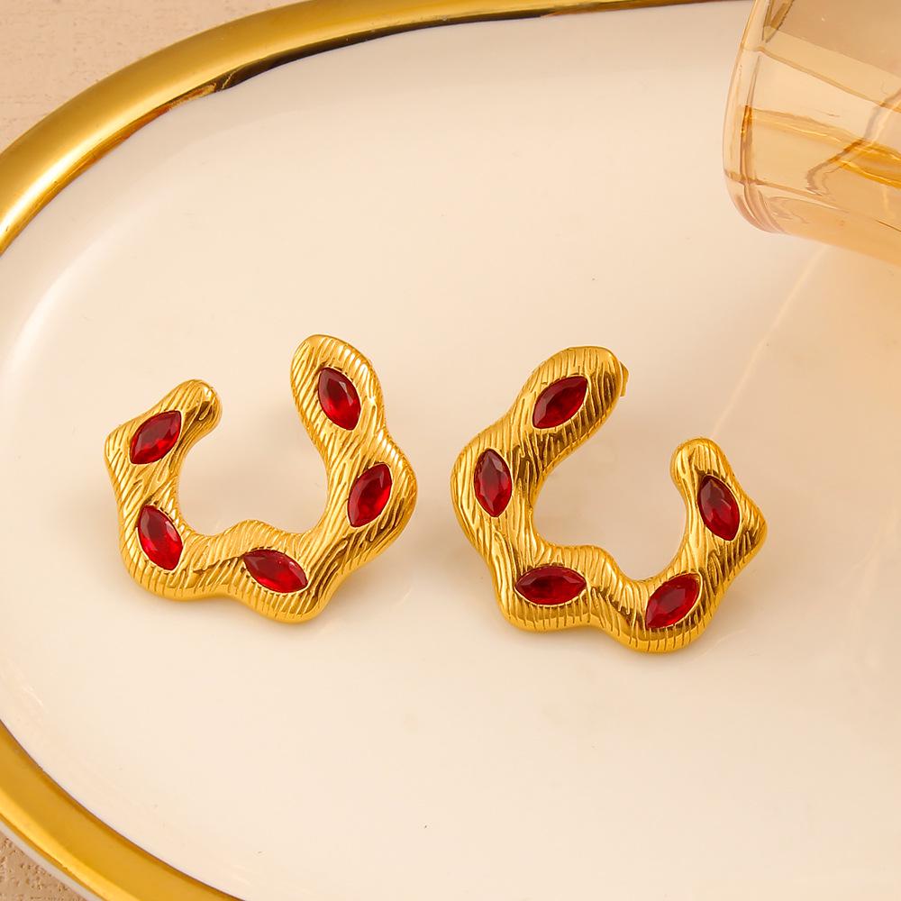 Vintage Multi-color Zirconia Ear Cuffs, 18K Gold Titanium Steel, Elegant Earrings