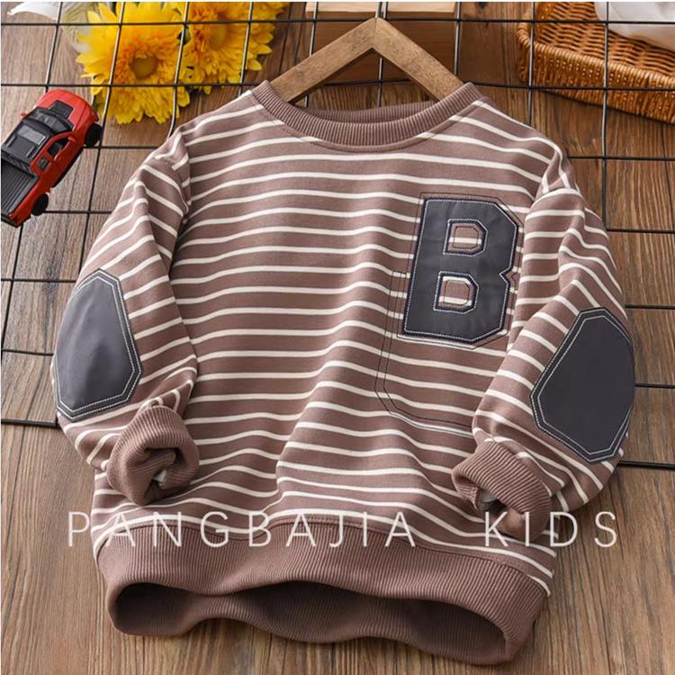 

Весняно-осінні смугасті світшоти для хлопчиків - модні дитячі топи з довгими рукавами 150 кавовий