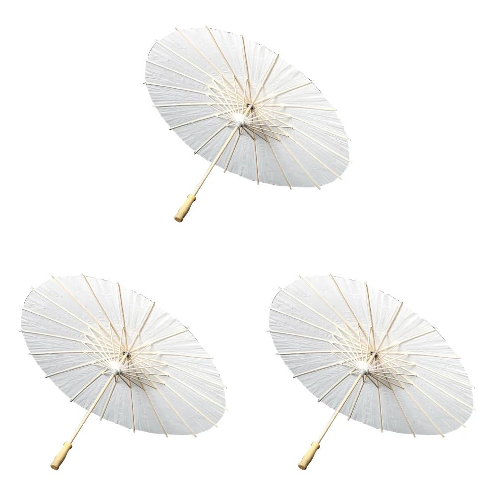60cm Wedding Paper Umbrellas Chinese Wood Handle White DIY Photography Props for Party Decor Japanese Oiled Paper Umbrella 1-10P