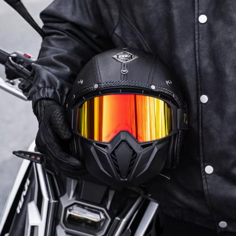 Vintage Brown Leather Helmet Summer Cruise Motorcycle Jet Helmet Men and Women Motorbike Riding Half Helmets Cascos Para Motos