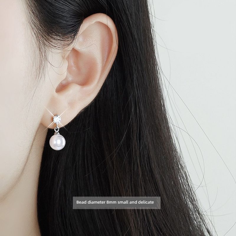 

Easiest for Match Earrings Female Fresh Hypoallergenic Gift Pearl White beads diameter 8mm small and beautiful