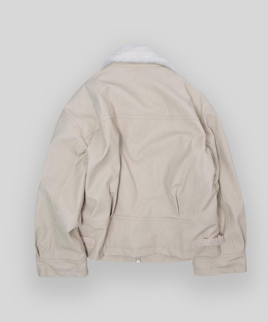 Some Place Oversized Shearling Fleece Leather Shearling Collar Jumper [Black]