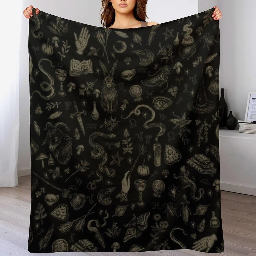 Just Witch Things black and beige Throw Blanket Multi Use Warm Blanket for Living Room Bedroom