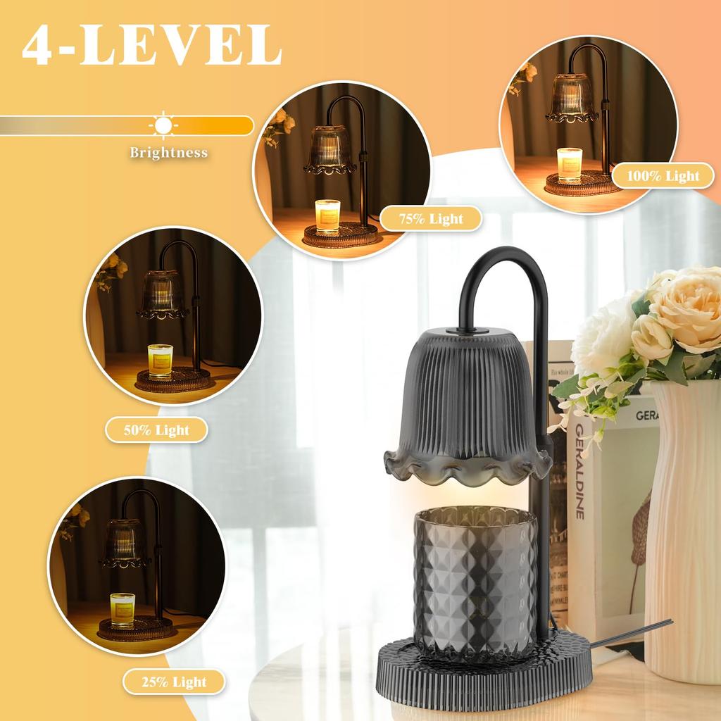 Height-Adjustable Candle Warmer Lamp - 4-Level Dimming, Timer Function, Stylish Design, Black (Multiple Colors Available)