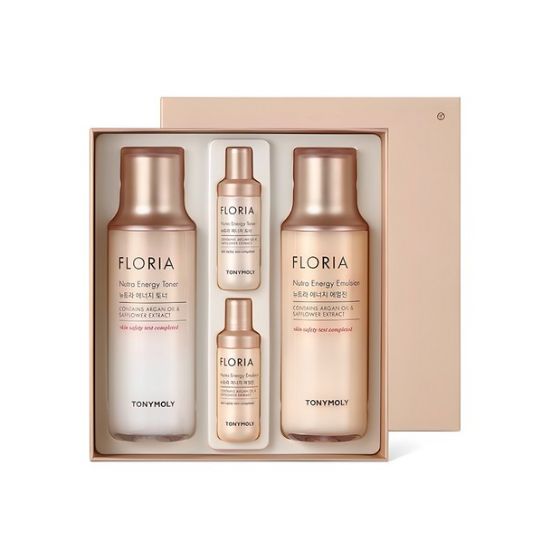 Tonymoly Floria Nutra Energy Skincare 2-Item Set (Toner 150ml + Emulsion 150ml) with Free 20ml toner and emulsion