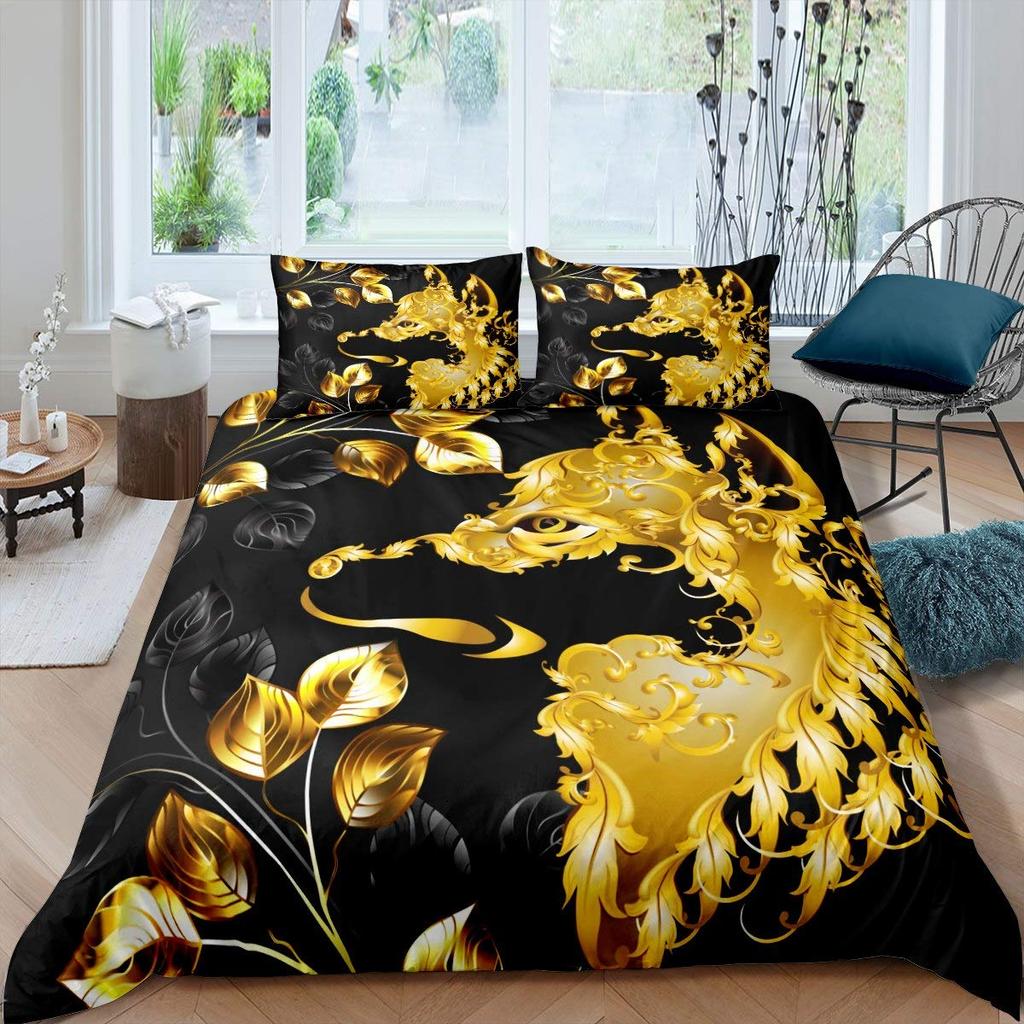 Gold Flower Duvet Cover Set Kids Bedding Set Queen and King Size Floral Theme 2/3pcs Luxury Style Twin Polyester Quilt Cover