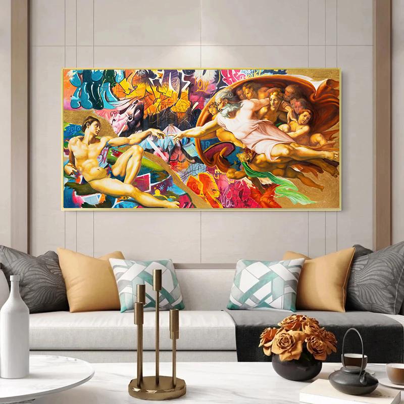 Graffiti God Hand Creation of Adam Street Pop Art Canvas Painting Wall Art Picture Posters and Prints for Living Room Home Decor