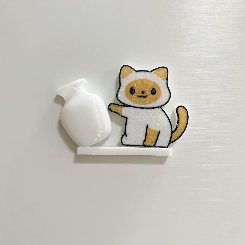 Cat Pushing Vase Refrigerator Magnets Home Decor Fridge Magnet Cat Whisker Collection Memorial Box Home Office Decor For Gift