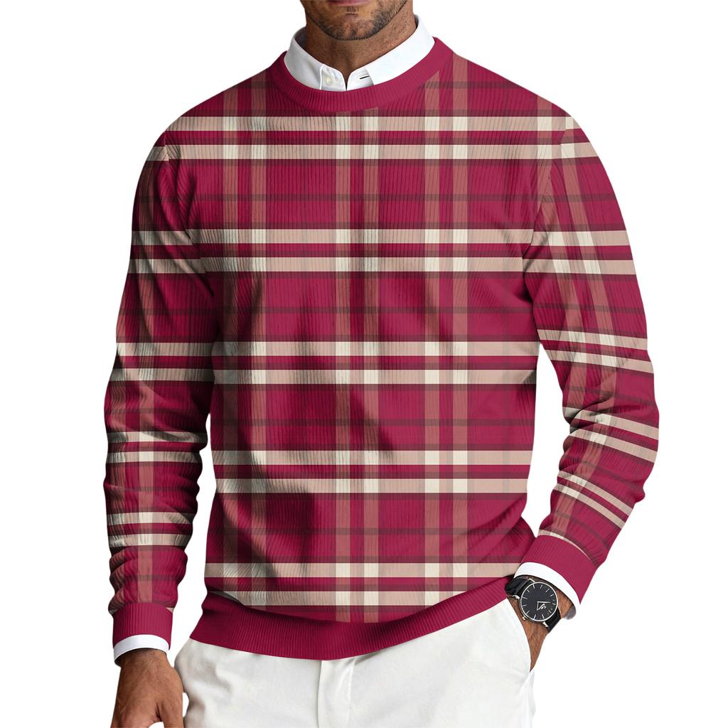 Men's Round Neck Long Sleeve Ribbed Knit Pullover