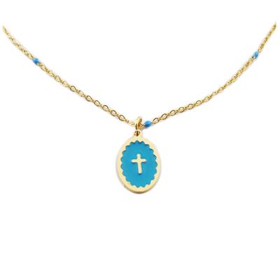 [R0189] - Designer Stahlkette 'Kreuz' türkisgold - 15x10 mm