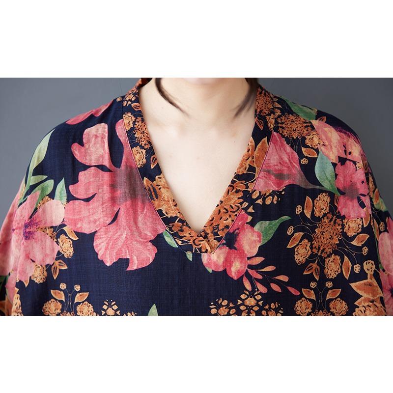 DIMANAF 2025 Sommar Plus Size Klänning Dam Vardagsklänning Lös Basic Blommig Lång Maxi Vintage Linneklänning