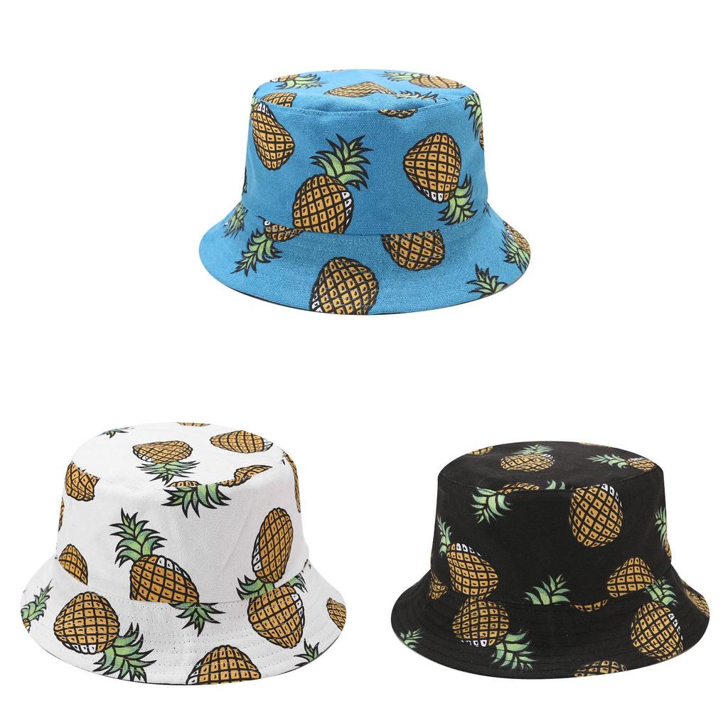 Summer Fruit Pineapple Doublesided Fisherman Hat With Uv Protection For Casual Travel