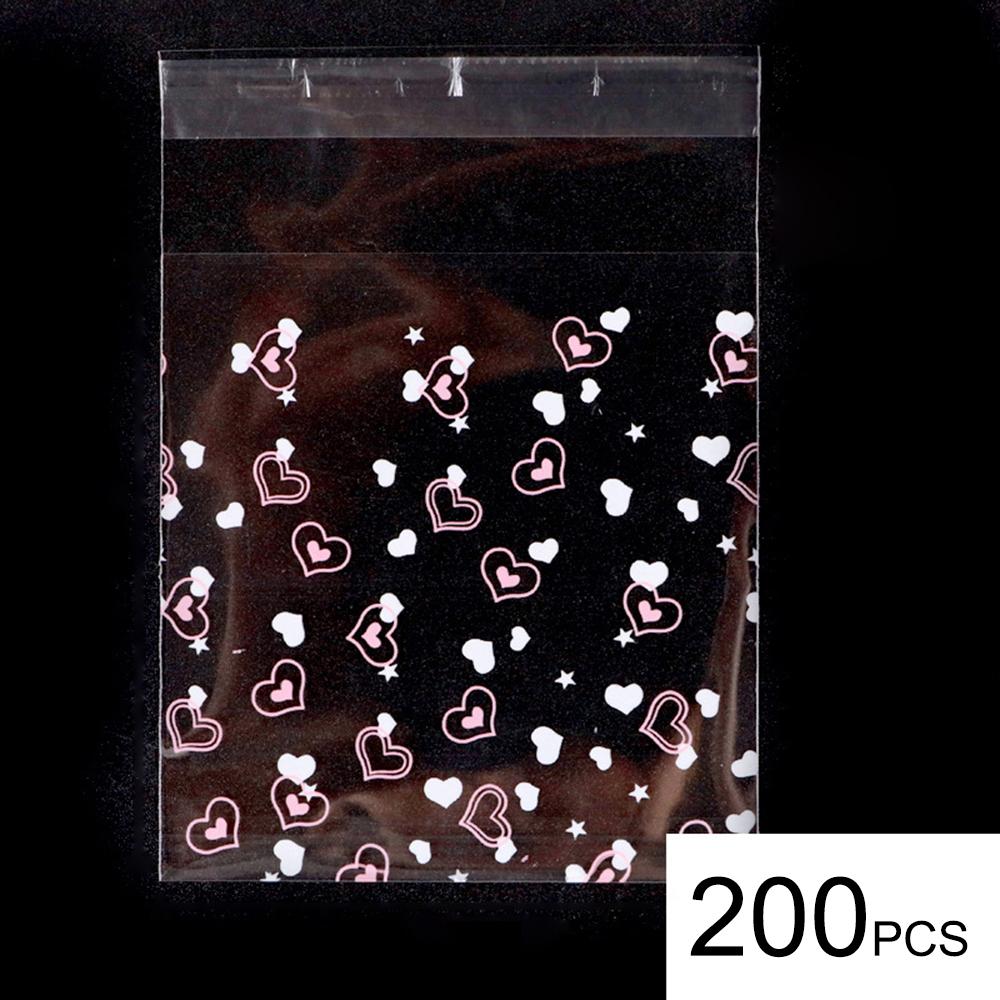 100 Pcs/set Cute Heart Printed Gift Packing Bags Baking Biscuit Food Candy Mini Packaging Bags Orangizer Home Kicthen