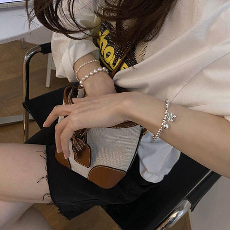 925 Sterling Silver Letter Ball Beads Elastic Chain Bracelet For Women Simple Korea Hand Jewelry