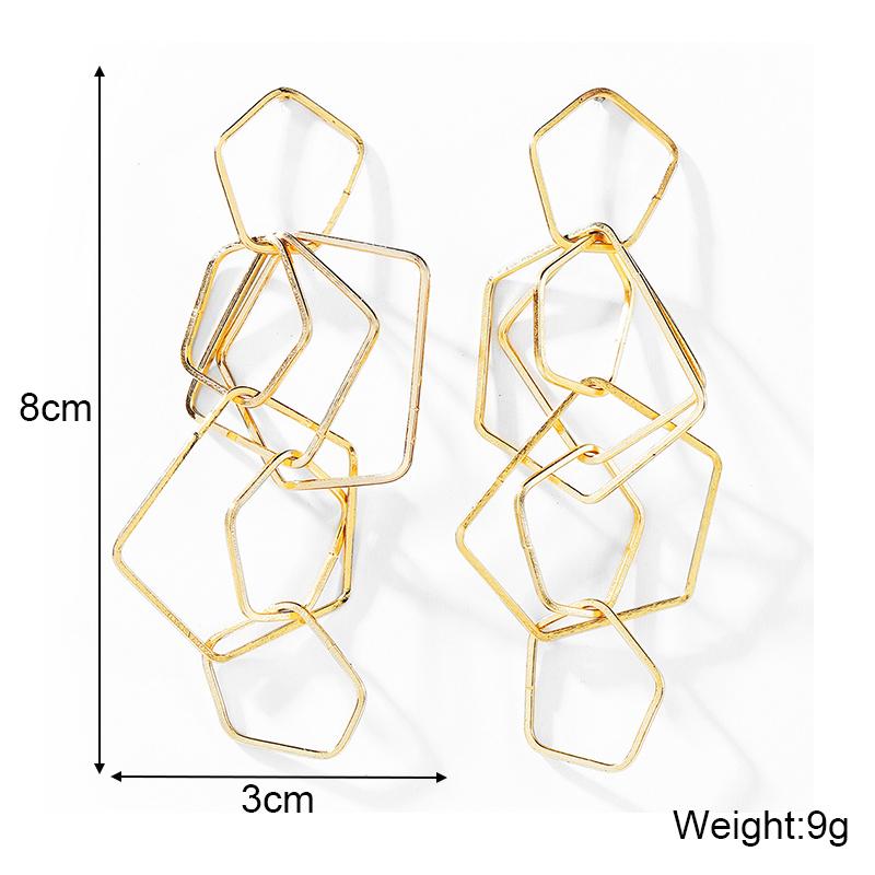Übertriebene Unregelmäßige Quadratische Rhombus Mehrschichtige Metall Geometrische Hohle Lange Hängeohrringe für Frauen Schmuck Weihnachten Brincos