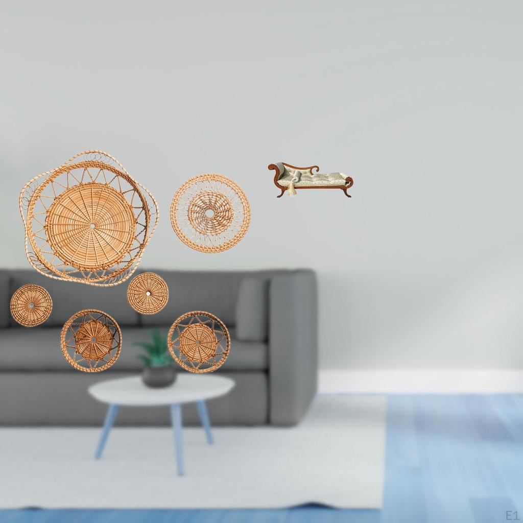 Rattan Woven Wall Art And Miniature Wooden Sofa Bed DIY Accs for Tea Room Hallway Bedroom Porch Cafe