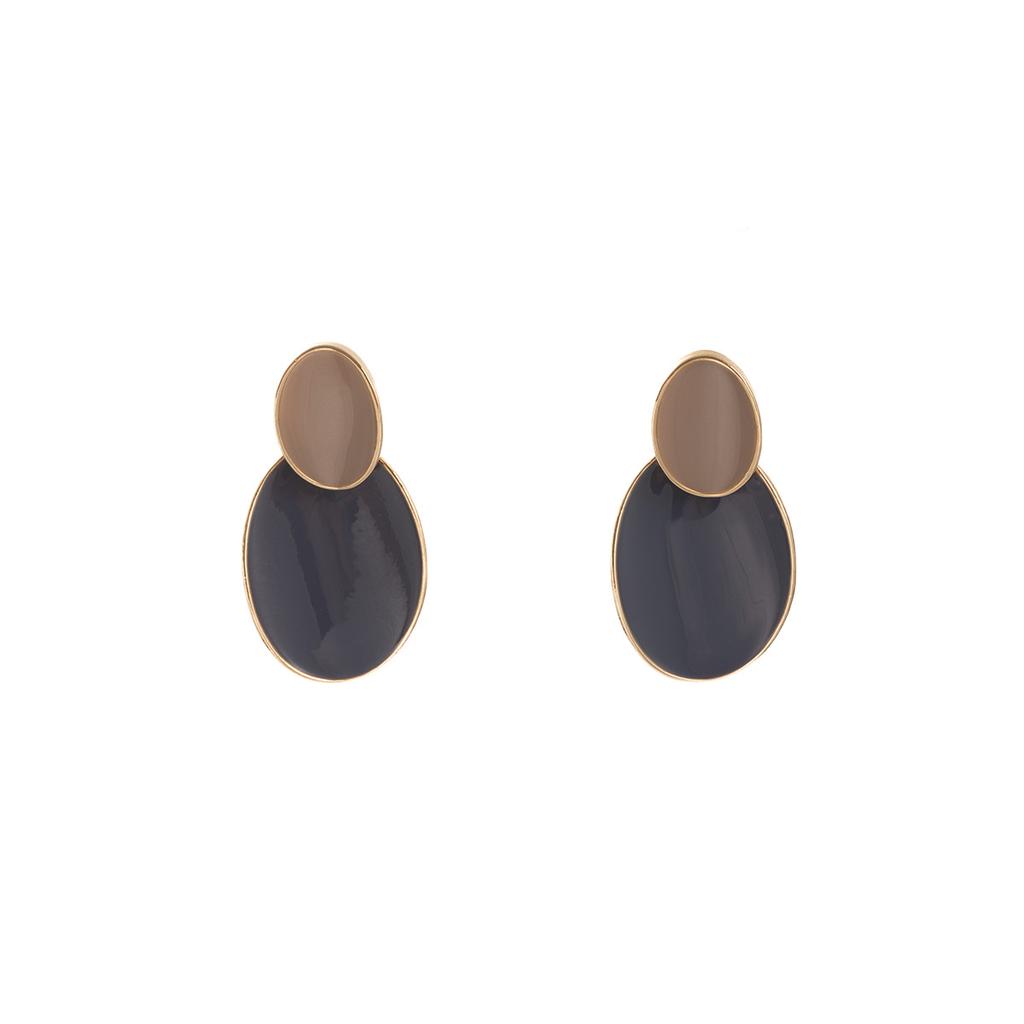 Morandi Cold Wind Dripping Oil Irregular Oval Earrings, French Retro Advanced Haze Blue Stud Earrings