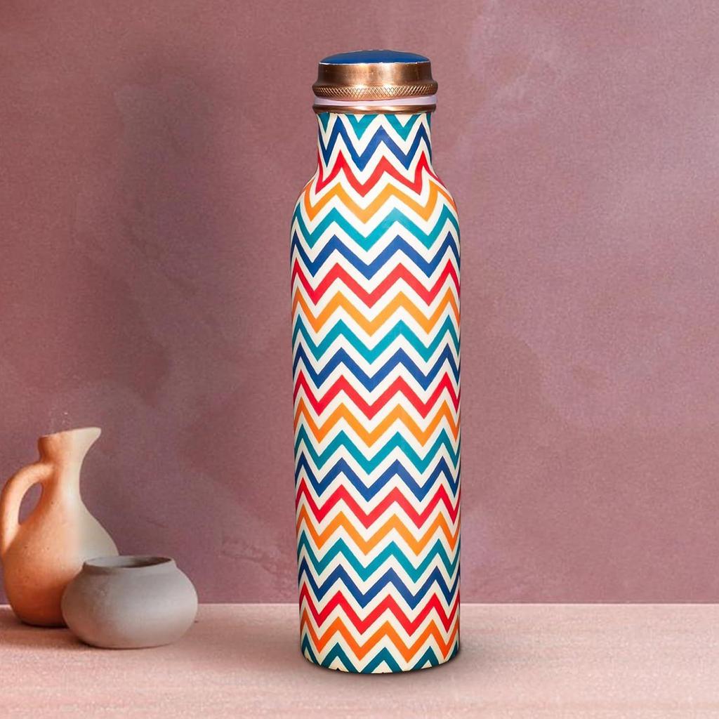 Pure Copper Water Bottle 1 Litre Alkaline and Anti Oxidant 100% Leak Proof, Office, Gym Bottle (Chevron, MultiColor)
