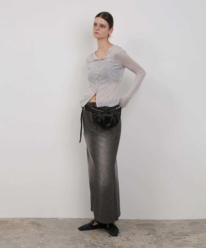 Loutaideu Denim Maxi Skirt [Charcoal]