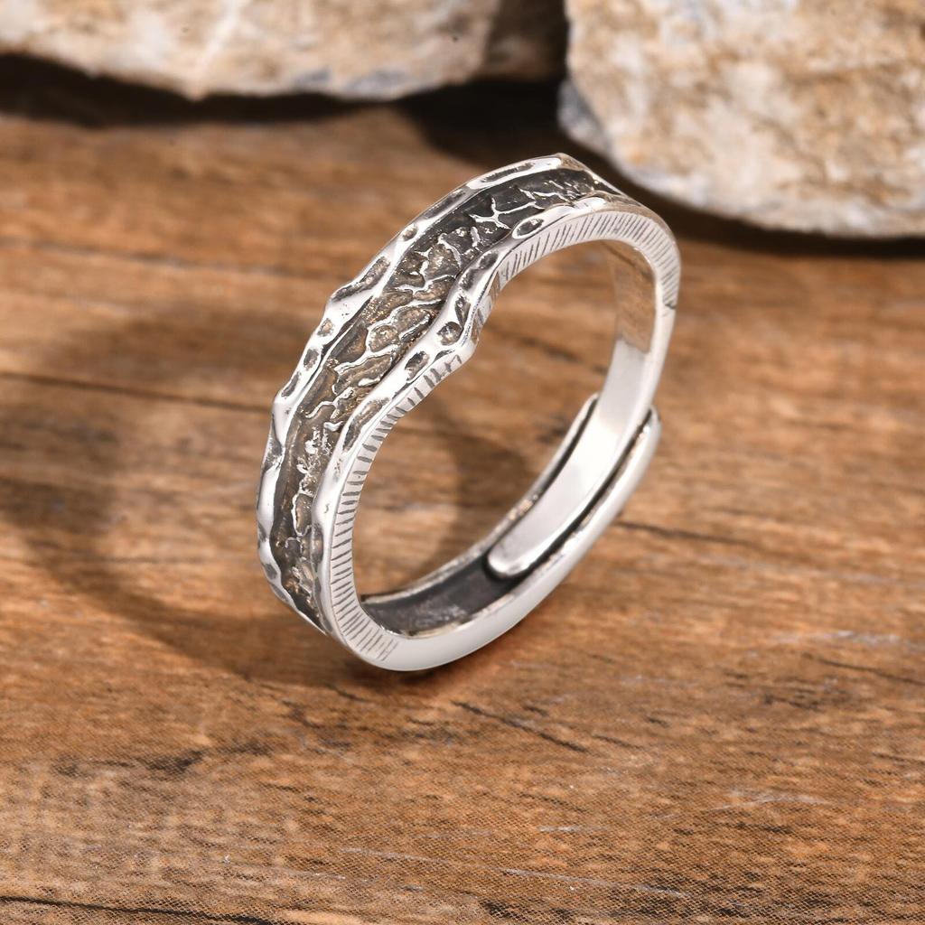 Vnox Retro Wedding Rings for Men,Vintage Silver Color Metal Finger Bands Resizable,Valentine's Father's Day Birthday Party Gift
