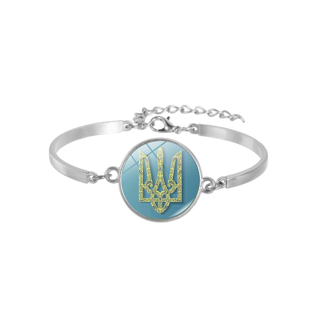 Ukraine Trident Blue Yellow Alloy Bracelet, National Style Memorial Jewelry