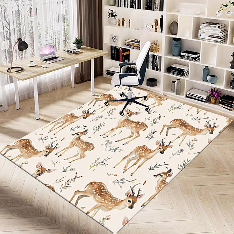 1PC Deer Flowers Non-Slip Floor Carpet Compatible for Office&Living Room&Bedroom&Dining room - Flat- Soft & Pattern, Vibrant Colors-W306
