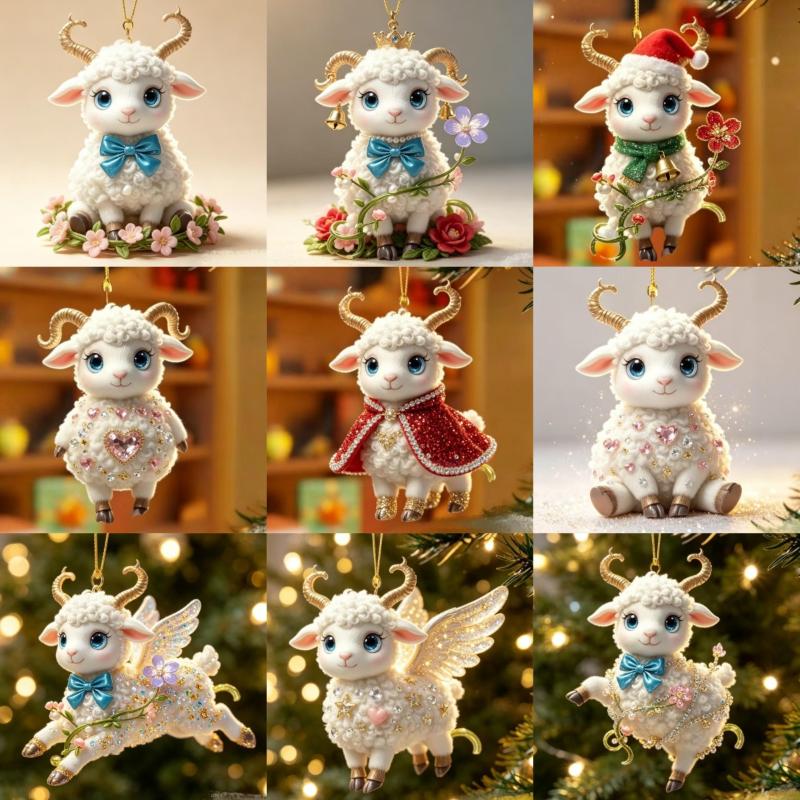 2D Flat Goat Car Rearview Mirror Hanging Ornament Acrylic Pendant Christmas Tree Decoration Bag Charms
