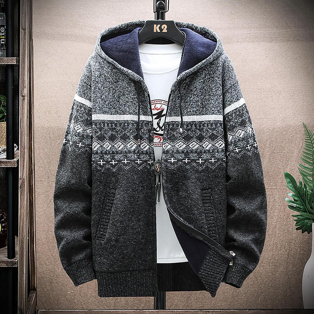 Suéter masculino casual de outono e inverno com capuz e suéter de malha quente