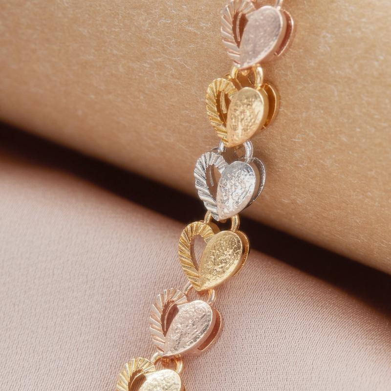 Fashion Classic Tricolor Gold Color Heart-shaped Bracelet, Multifunctional Accessory Jewelry for Women's Daily Wear