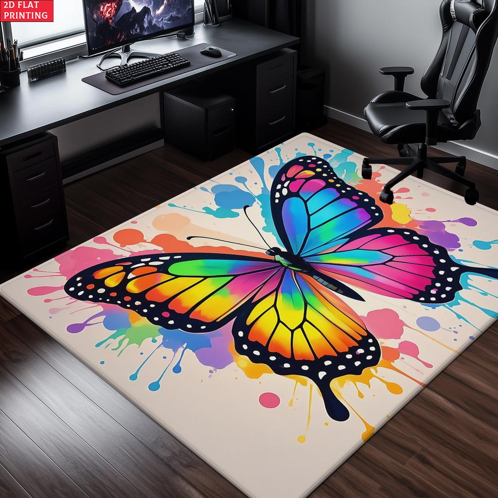 Colorful Rainbow Butterfly Paint Splash Area Rug, Non-Slip Soft Carpet for Living Room Bedroom, Vibrant Art Decor Floor Mat